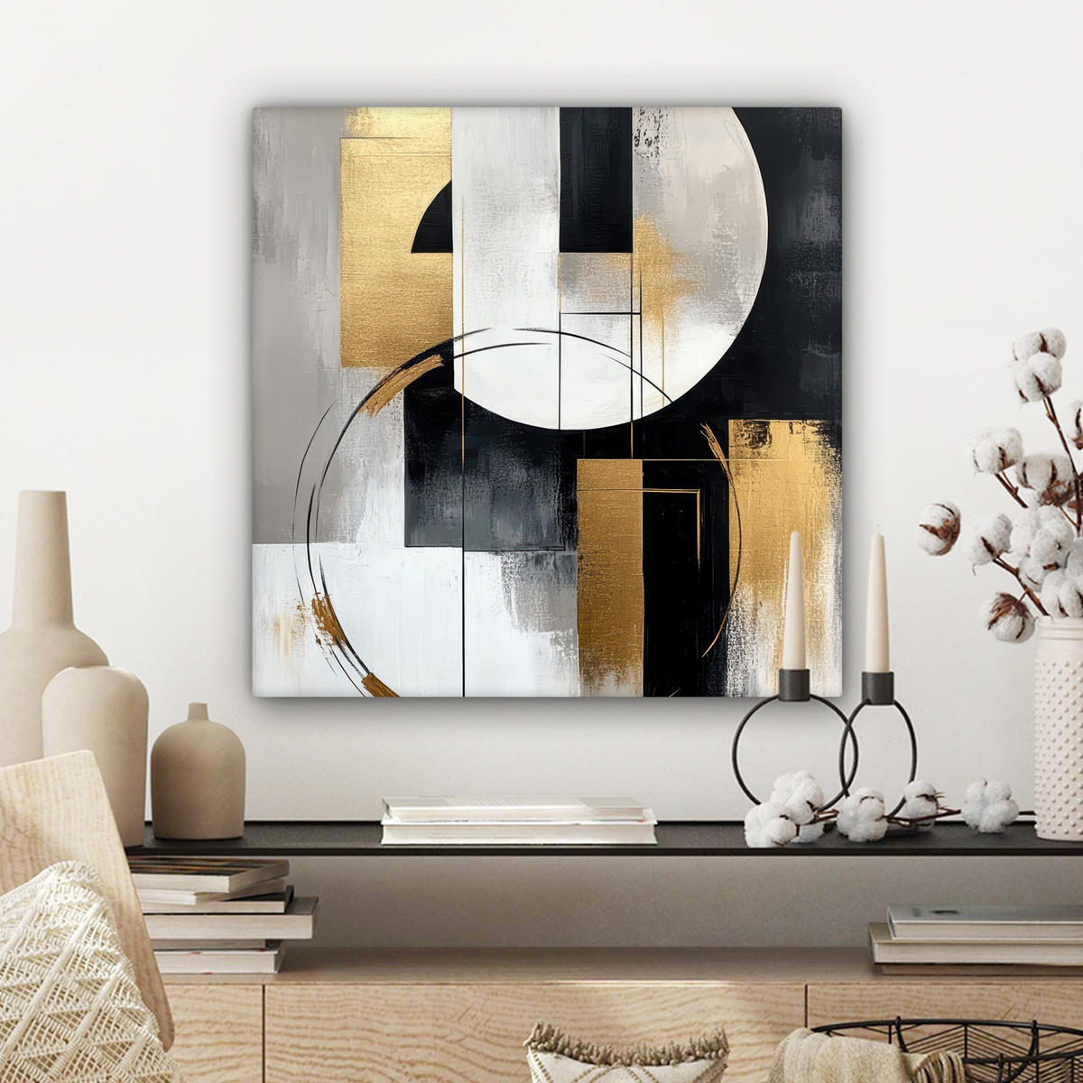 LEINWANDBILD - Abstrakt - Gold - Silber - Formen - Ästhetik - 50x50 - Room Decor - Multicolor, Textil (50/50cm) - MuchoWow