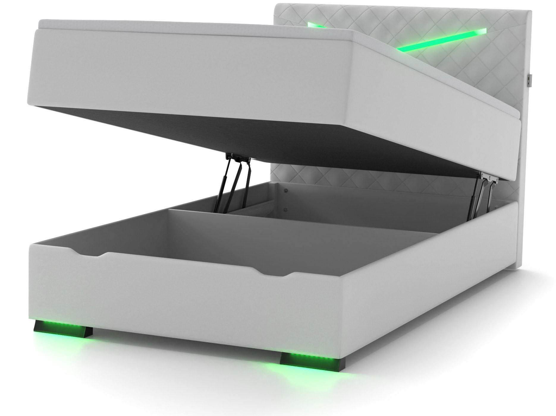 BOXBETT Dacota weiß 90/200 cm LED Kunstleder - Weiß, Textil (90/200cm) - wonello