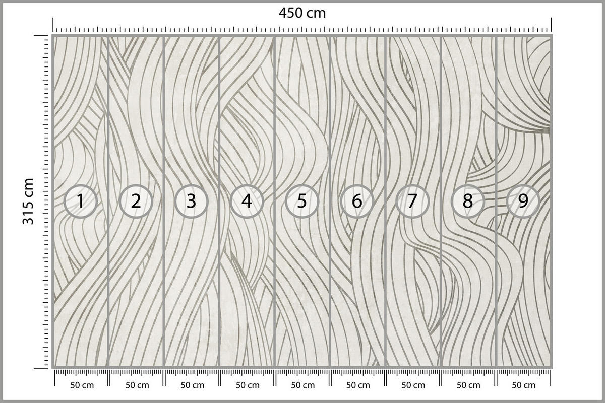 FOTOTAPETE für Schlafzimmer Abstraktion Wellenmuster 450x315 - Beige/Grau, Papier (450/315cm) - Muralo