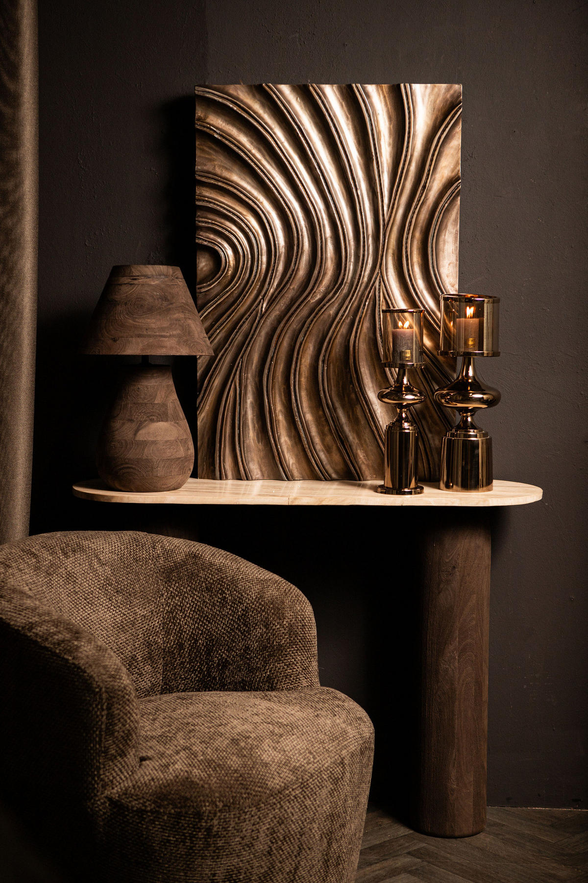 TISCHLAMPE Peake Braun 30/30/49cm - Braun, Holz (30/30/49cm) - PTMD Collection