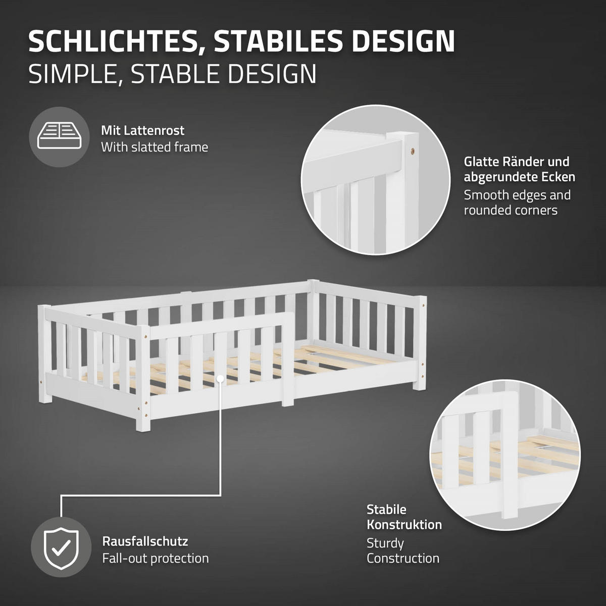 KINDERBETT 70x140 cm Weiß mit Matratze - Weiß, Kunststoff (70/140cm) - ML-DESIGN