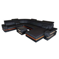 WOHNLANDSCHAFT Bologna Schwarz Orange Büffelleder - Schwarz, Leder (397/89/299cm)