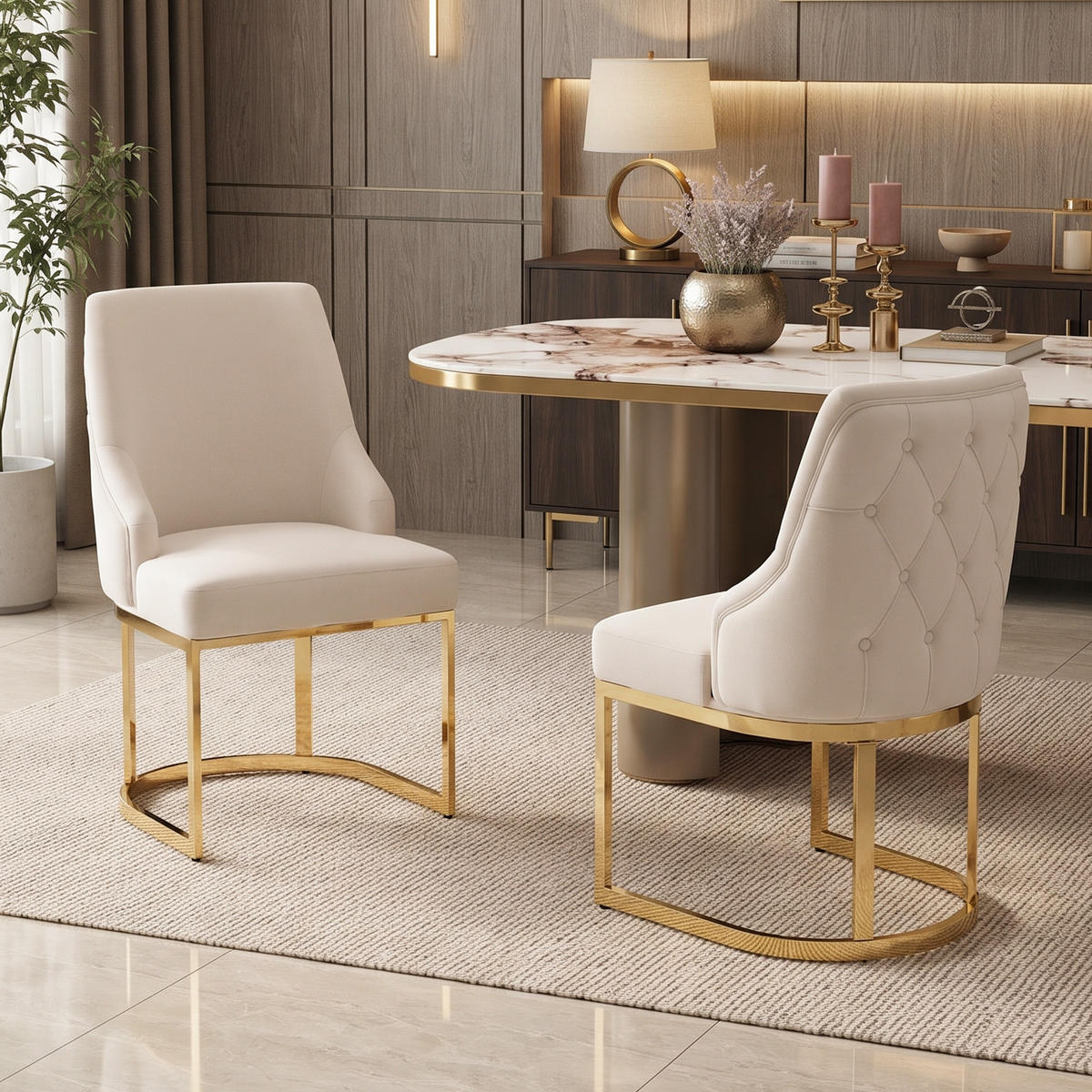 ESSZIMMERSTÜHLE 2er-Set Samt Gold Metall Beige - Beige/Goldfarben, Textil (59/89/55cm) - FLIEKS