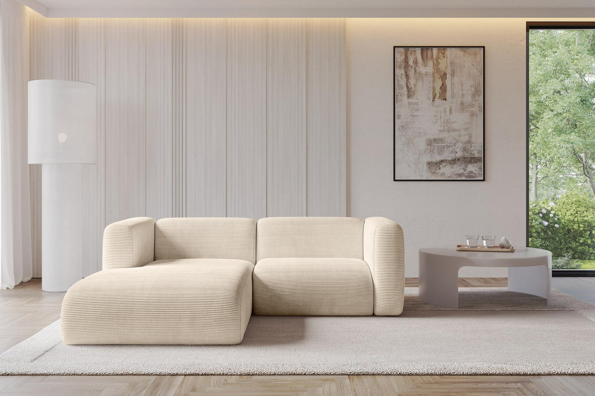 ECKSOFA Ottomane Links MIRA-L1 227x179x89 Beige Cord - Sandfarben/Beige, Holzwerkstoff/Kunststoff (227/179cm) - ALTDECOR
