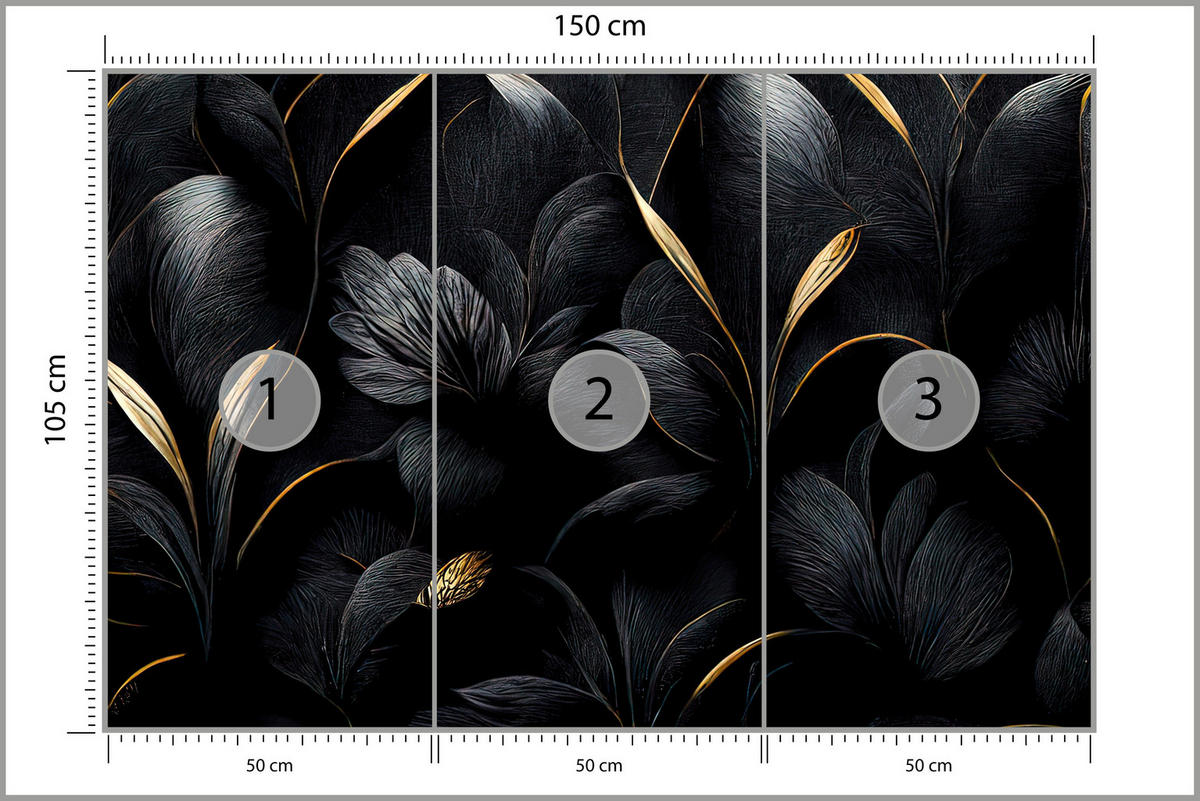 FOTOTAPETE für Wohnzimmer Schwarze Blätter Gold Luxus 150x105 - Goldfarben/Schwarz, Papier (150/105cm) - Muralo
