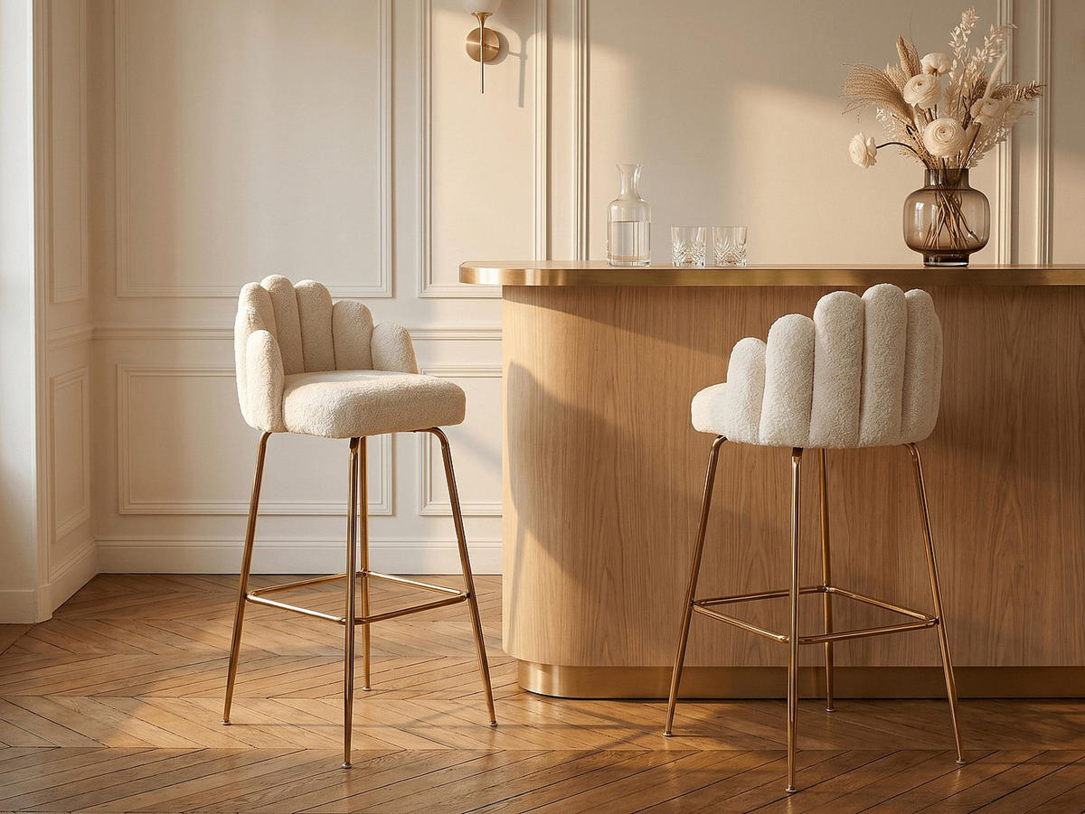 BARHOCKER - 52 cm x 52.5 cm - stoff - cremefarben Altinam - Creme, Textil (52/101/52.5cm) - Vente-Unique