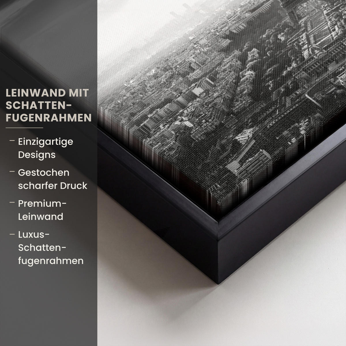 LEINWAND Bilder mit Rahmen - Paris - Skyline - Eiffelturm - Stadt - Wolken - 30x20 - Dunkelgrau, Textil (30/20cm) - MuchoWow