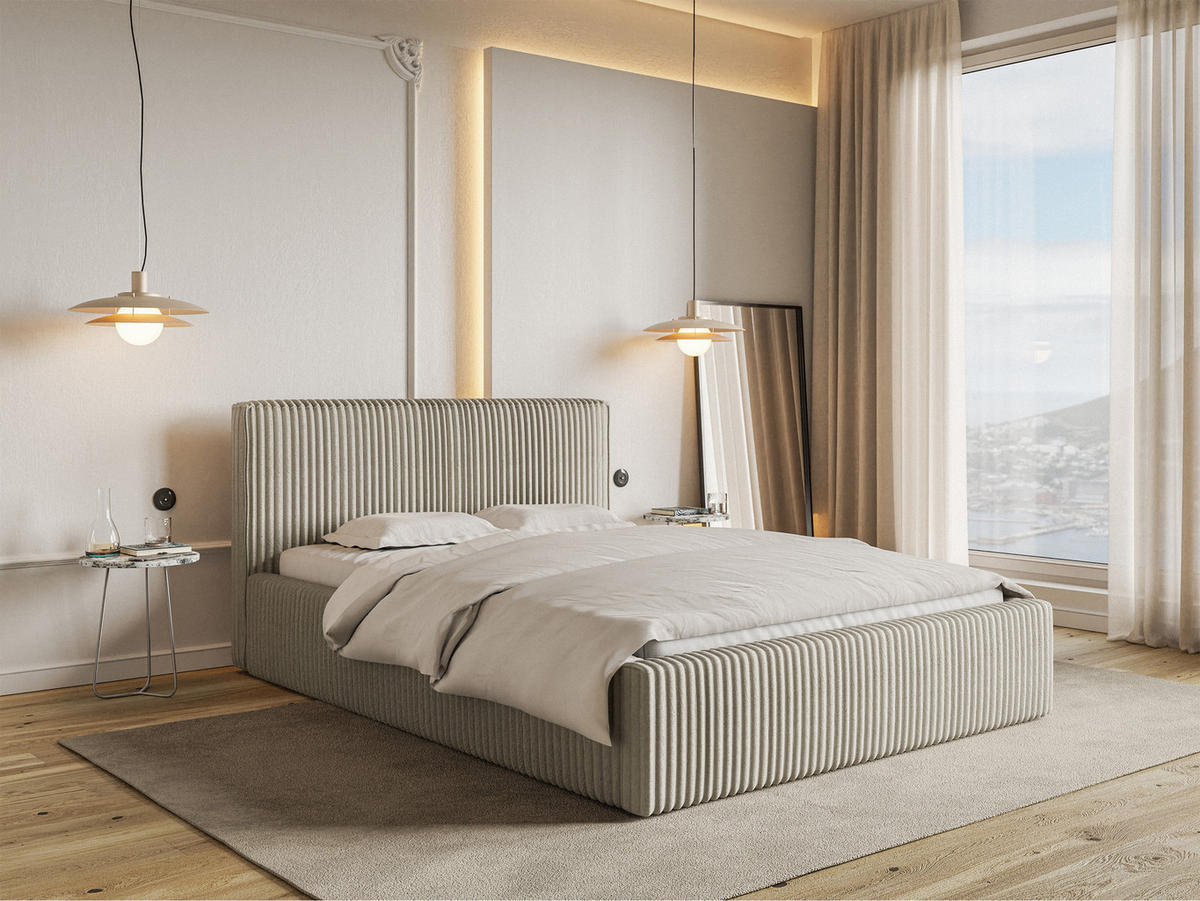 POLSTERBETT Tilio Hellbeige Cordbezug 180 cm - Ecru/Schwarz, Kunststoff/Textil (180/200cm) - Selsey