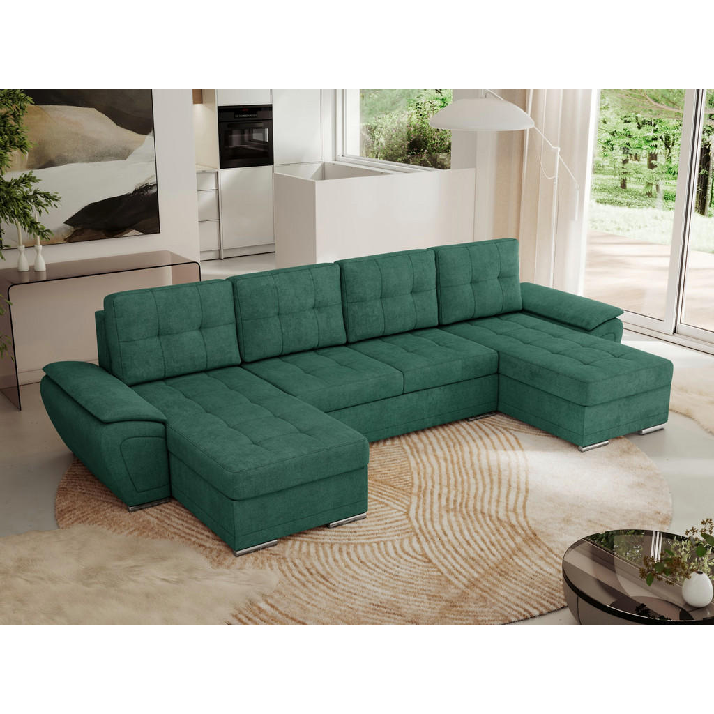 Thumbnail - MKS Wohnlandschaft, Grün, Textil, 5-Sitzer, U-Form, 336x85x157 cm, Wohnzimmer, Sofas & Couches, Wohnlandschaften, Wohnla...