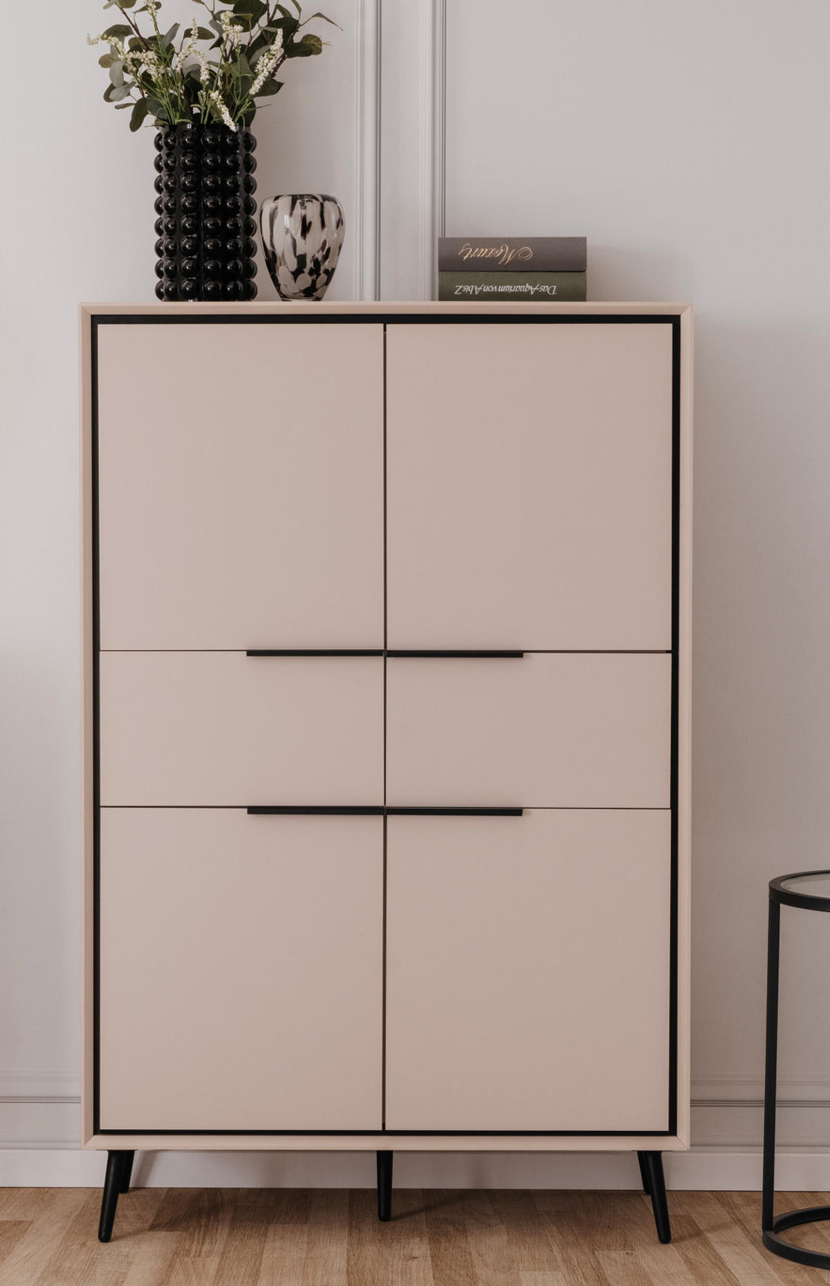 HIGHBOARD sand, schwarz 90 cm, Anrichte mit Soft-Close-Funktion - Sandfarben/Schwarz, Holzwerkstoff/Kunststoff (90/140/38cm) - Furn.Design