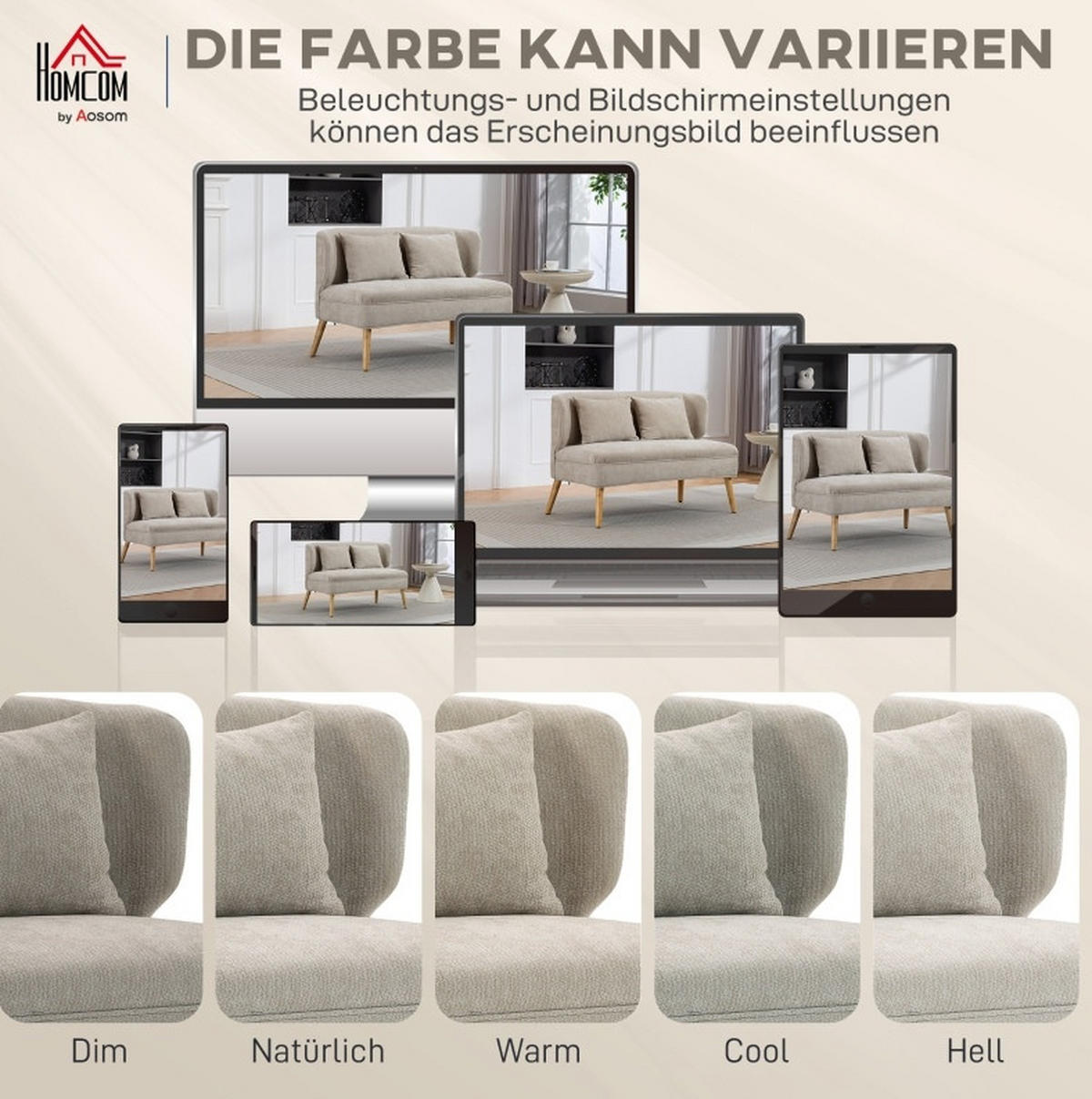 2-SITZER-SOFA Chenille Beige 117 cm - Beige, Holzwerkstoff (117/78.5/65cm) - Meubliv