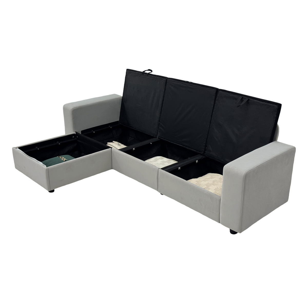 ECKSOFA 245.5/150.5/86.5 cm Hellgrau mit Stauraum und Ottomane - Hellgrau/Grau, Textil/Metall (245.5/150.5cm) - Oxeza