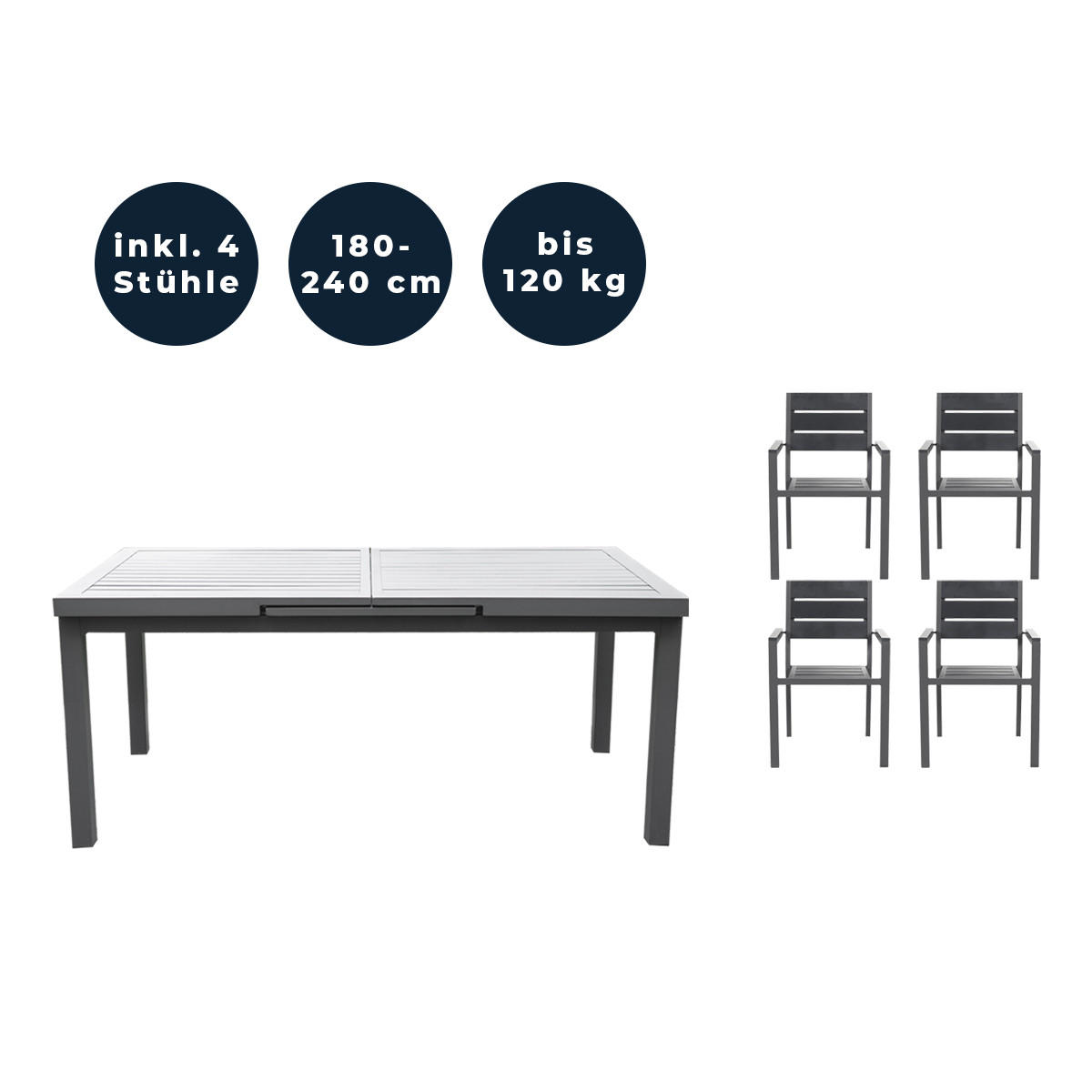 SITZGRUPPE CALIDO MADERA - 5 tlg. - Anthrazit, Metall - Home Deluxe