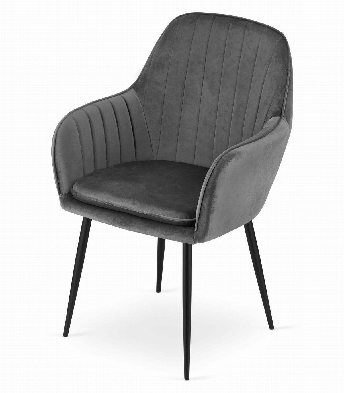ESSZIMMERSTUHL 2-er Set LUGO dunkelgrauer Sitz, schwarze Beine - Dunkelgrau/Schwarz, Textil (57.5/86.5/56.5cm) - Valora