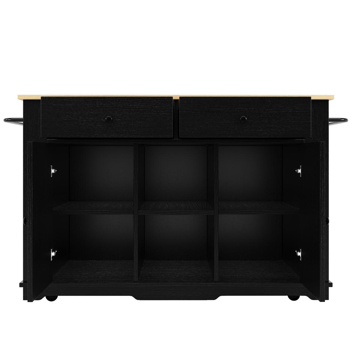 KÜCHENWAGEN 151.5x84.7x91.7cm Schwarz mit 2 Schubladen & 5 Rädern - Schwarz, Holzwerkstoff (151.5/91.7/84.7cm) - Modfu