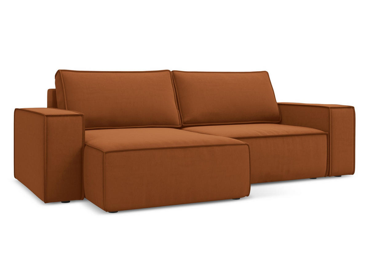 ECKSOFA mit Schlaffunktion Samt Stoff Orange - Terra cotta/Schwarz, Kunststoff/Textil (148/257cm) - Makamii