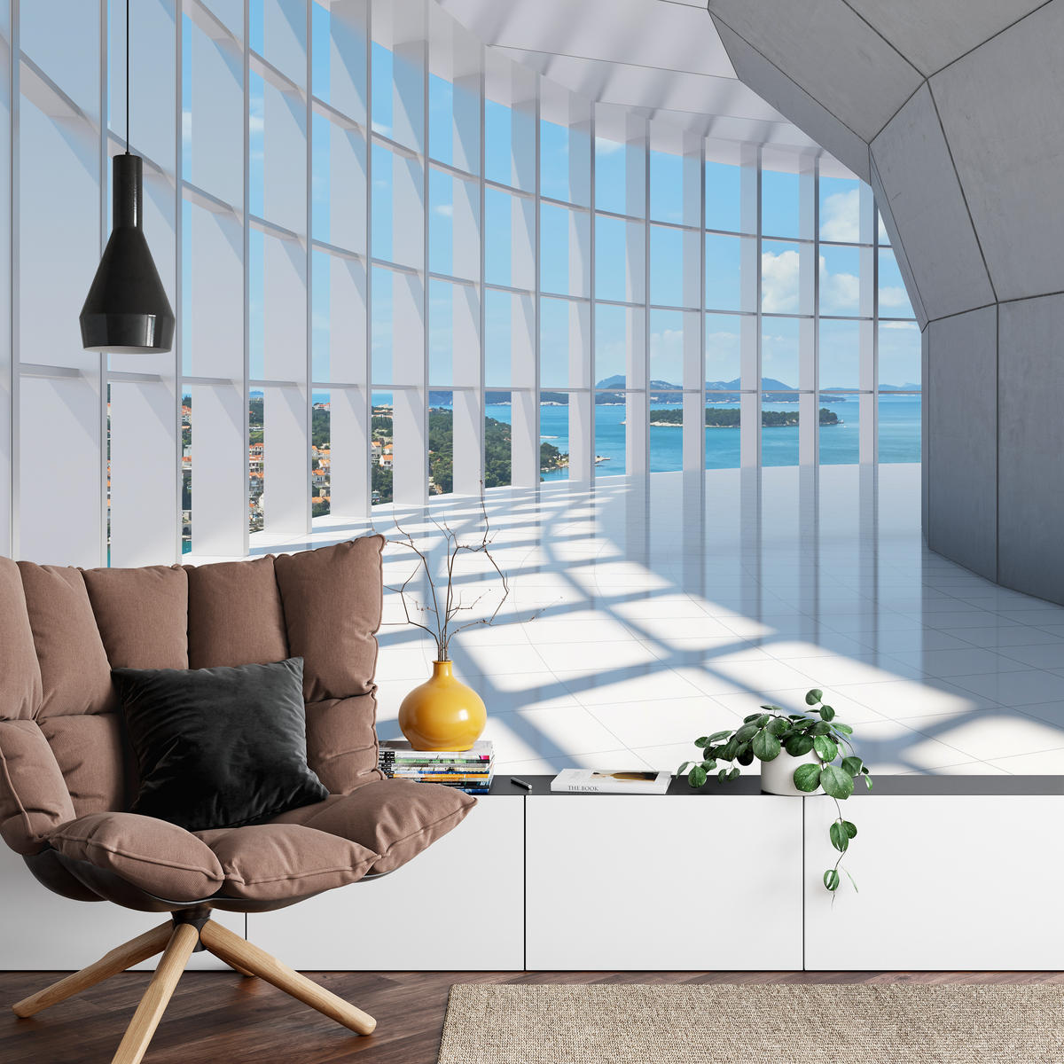 FOTOTAPETE für Wohnzimmer Räumlicher Tunnel mit Meerblick 500x350 - Blau/Beige, Papier (500/350cm) - Muralo