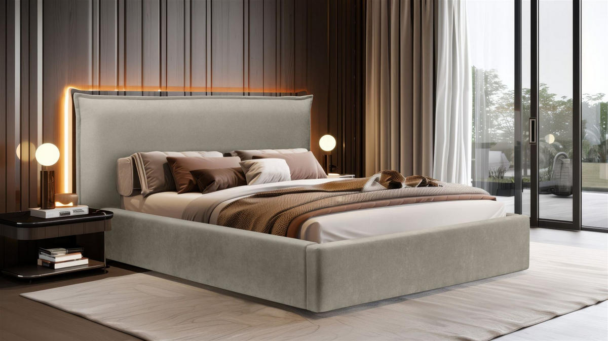 POLSTERBETT Amada Komplettset - Greige, Holzwerkstoff/Textil (160/200cm) - Fun Möbel