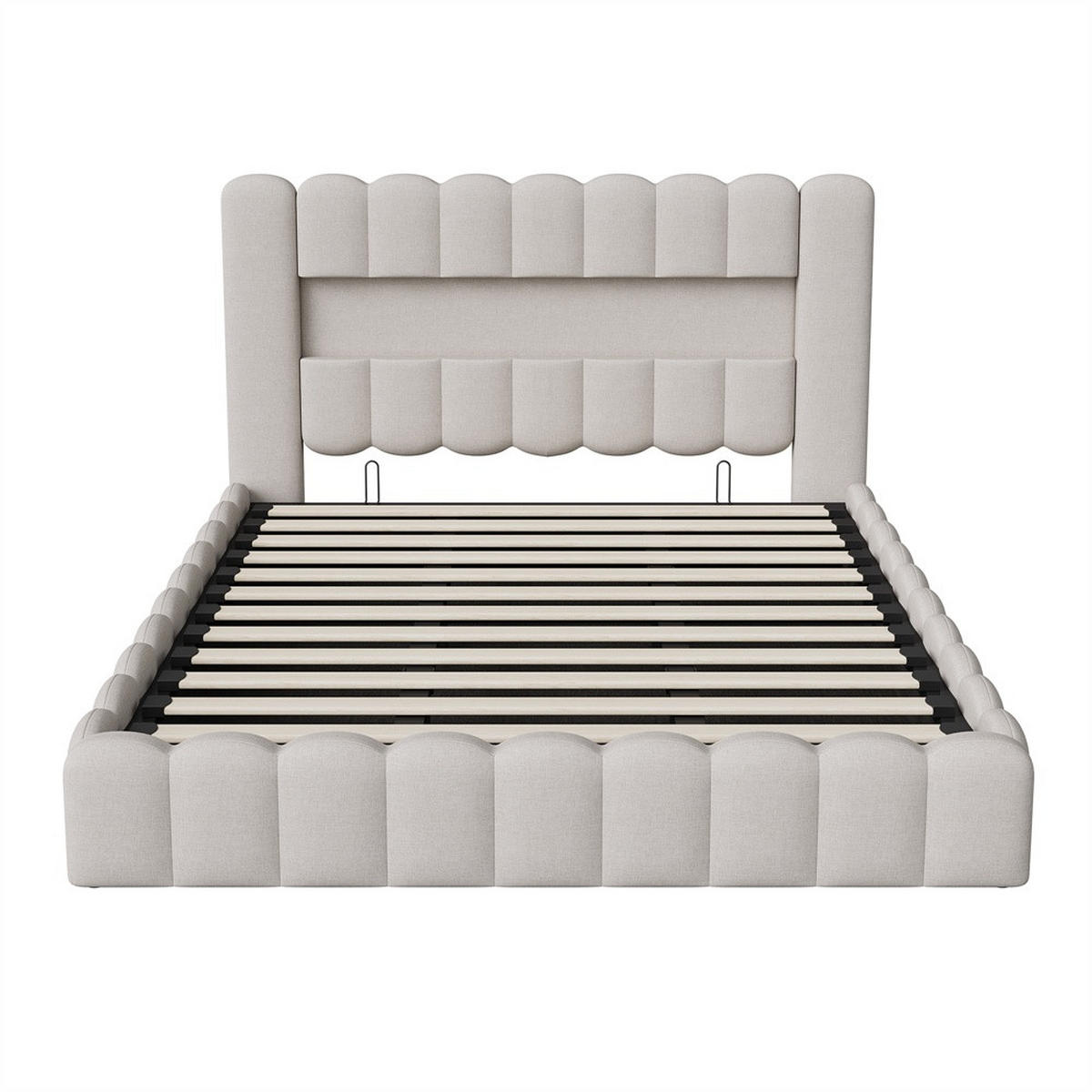 POLSTERBETT 180x200 cm mit hydraulischem Stauraum - USB - LED-Beleuchtung - Leinen - ohne Matratze - Beige - Beige, Textil (180/200cm) - DELFA