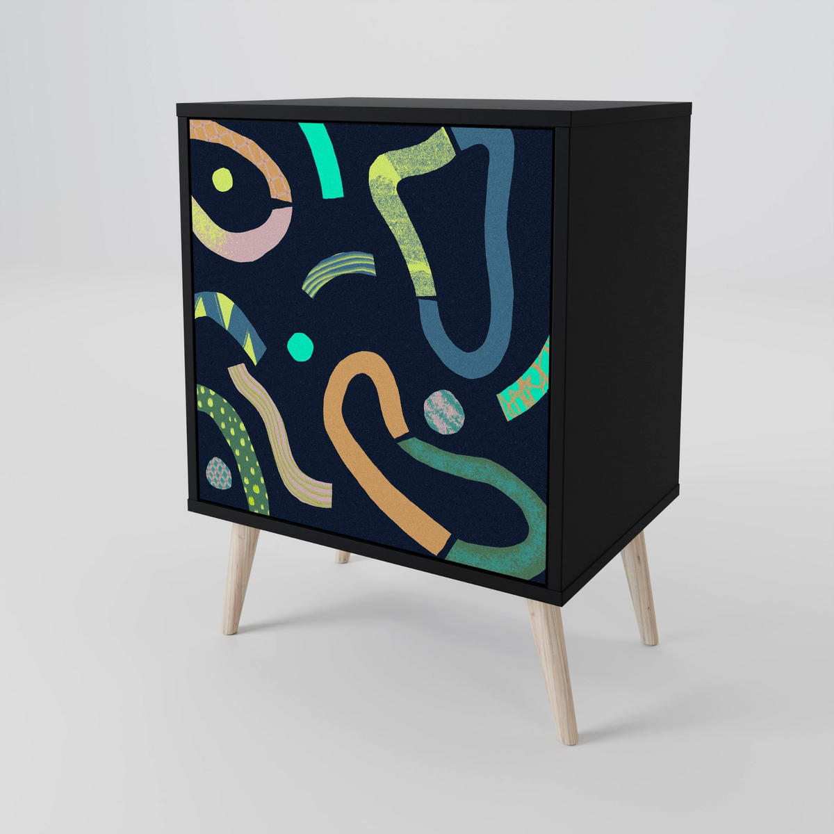 SIDEBOARD CONTRAST DANCE, Schwarz, 57,5x42x72,5 cm, Schwarze Metallfüße - Multicolor/Schwarz, Holzwerkstoff/Metall (57.5/72.5/42cm) - SpaceRebels