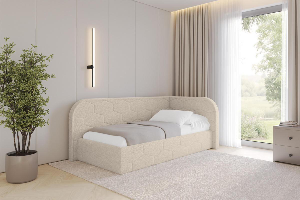 EINZELLBETT Jugendbett mit Bettkasten und Matratze H3/H4, Links - JAXY 90x200 Dunkelbeige - Cappuccino, Holzwerkstoff/Textil (90/200cm) - ALTDECOR