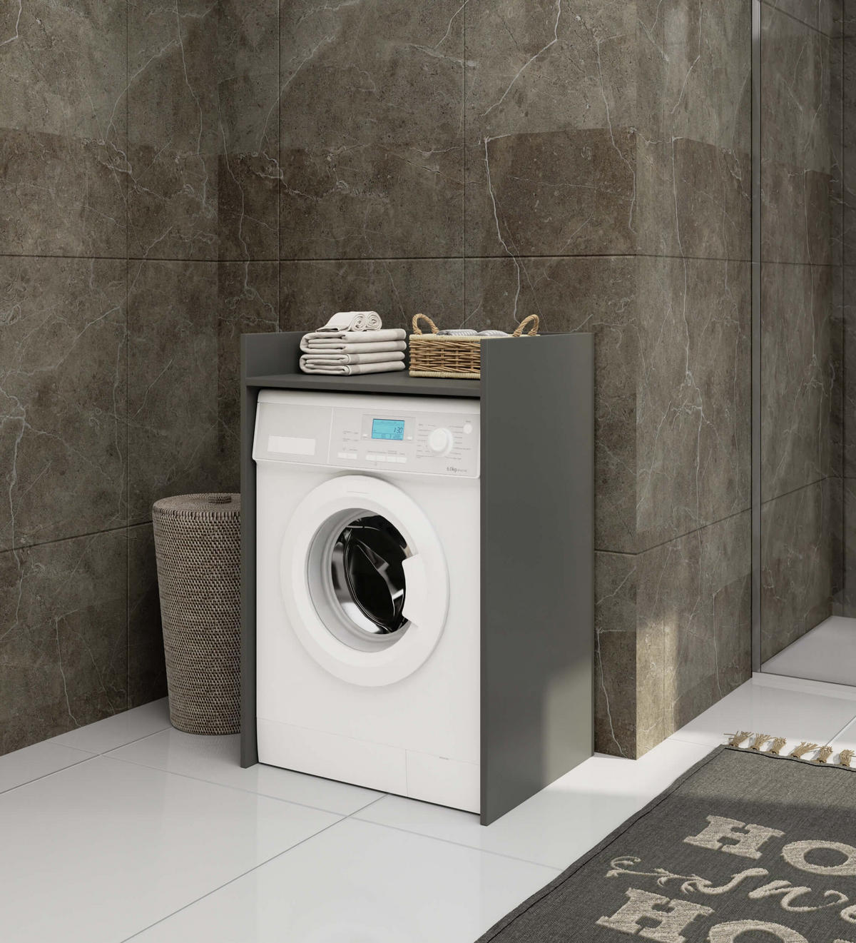 WASCHMASCHINENSCHRANK FIN, 50x64x98 cm, Grau - Grau, Holz (64/98/50cm) - Milordbikes