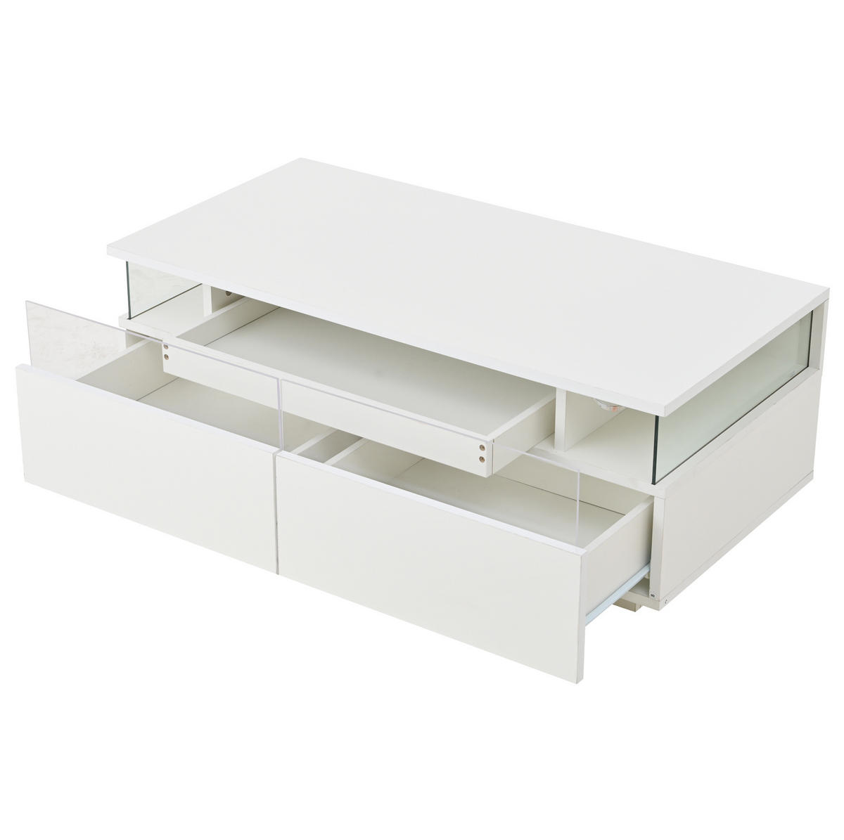 COUCHTISCH mit Tablett und 2 Schubladen 90 x 45 x 35,5 cm Hochglanz Weiß - Weiß, Holzwerkstoff (90/45/35.5cm) - Meubliv