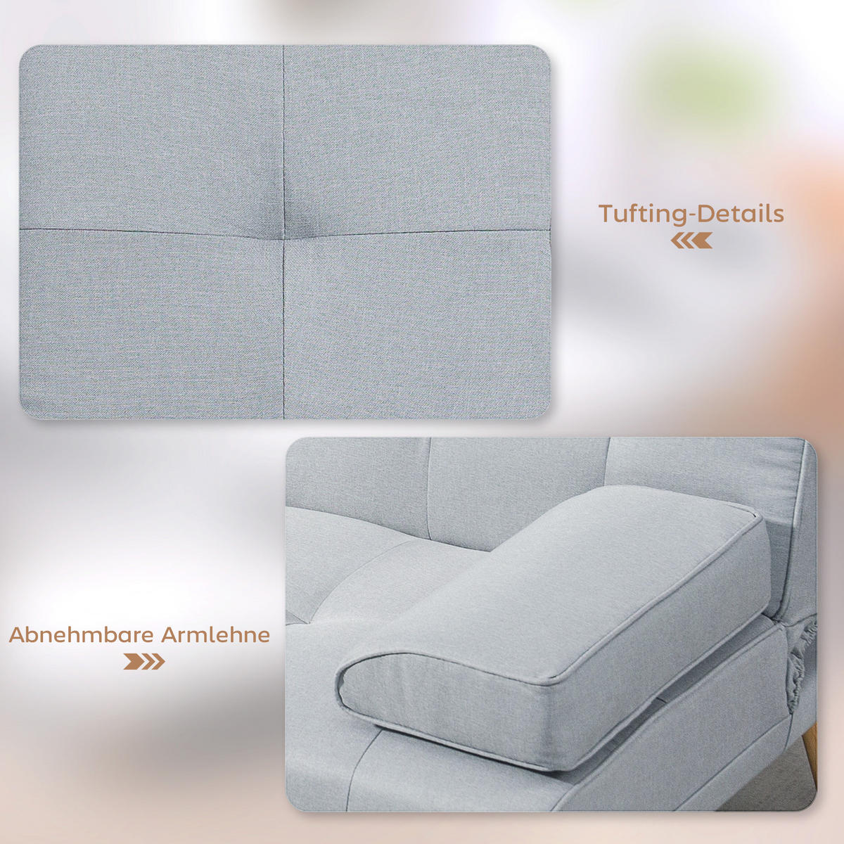 SCHLAFSOFA Sofabett Schlafcouch 3 Sitzer Leinen Hellgrau - Hellgrau/Naturfarben, Holz/Textil (77/78/181cm) - HOMCOM