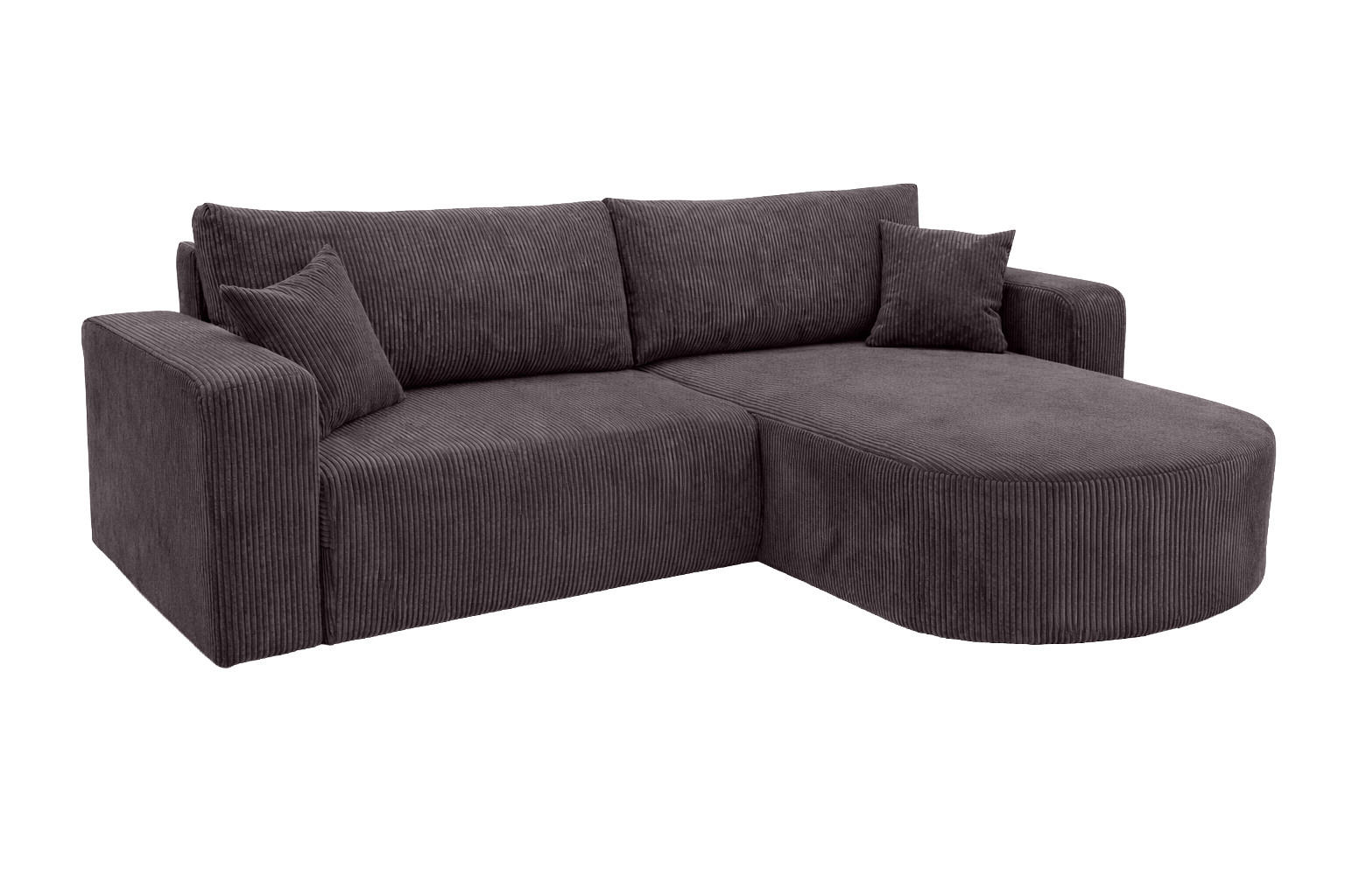 ECKSOFA Mit Schlaffunktion, Cordstoff Poso, Dunkelgrau, Rechts, ROUND ONE - Dunkelgrau, Holz (244/175cm) - Kaiser Möbel