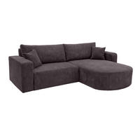 ECKSOFA Mit Schlaffunktion, Cordstoff Poso, Dunkelgrau, Rechts, ROUND ONE - Dunkelgrau, Holz (244/175cm) - Kaiser Möbel