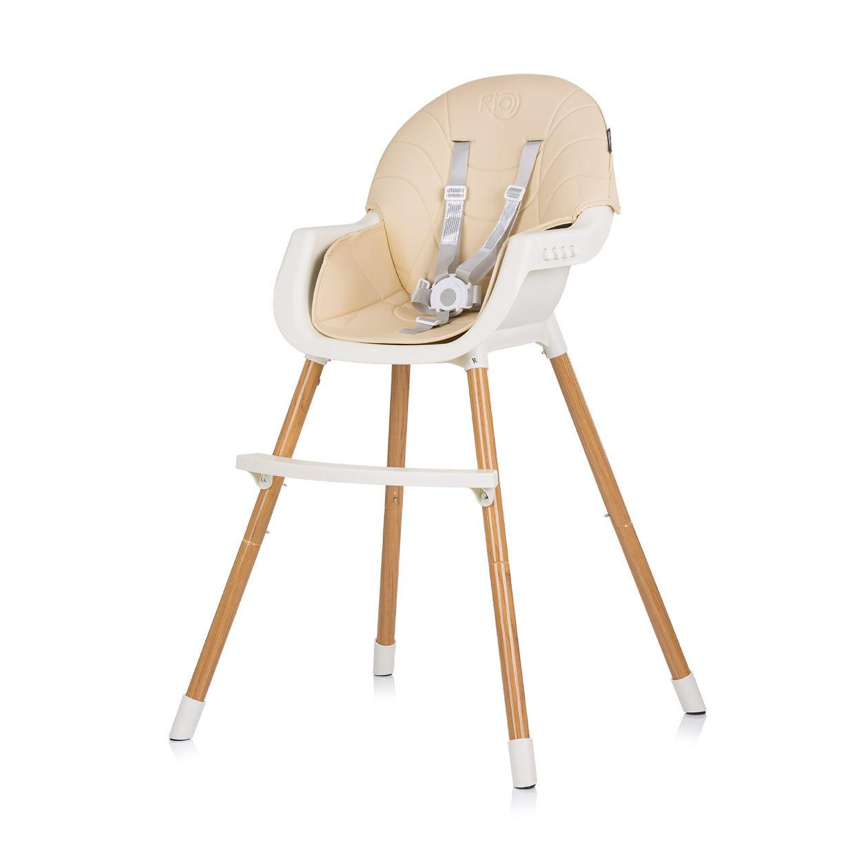 HOCHSTUHL Rio 2 in 1 hellbraun Kinderstuhl rutschfeste Beine 5-Punkt-Gurt - Braun/Weiß, Metall (61/84/51cm) - Chipolino