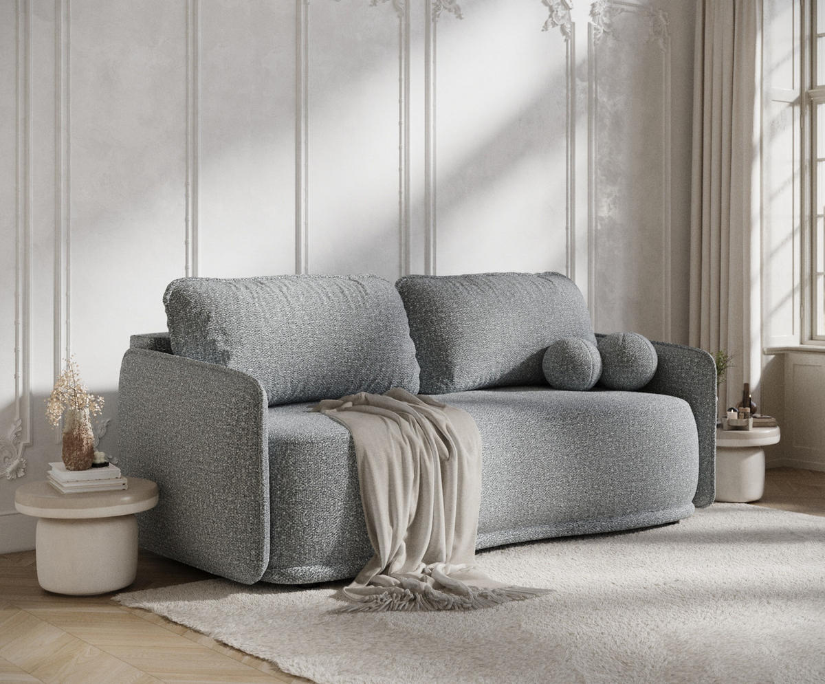 SCHLAFSOFA Mitsis Grau Plüschstoff - Schwarz/Grau, Holz/Holzwerkstoff (231/93/106cm) - Maison de Reve