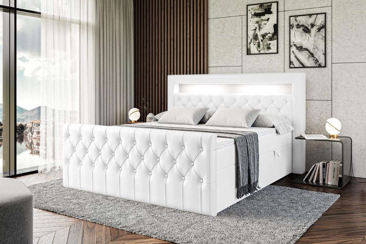 BOXBETT AURORA - 120x200 - H3 - Weiß Hochglanz - Weiß Hochglanz, Holzwerkstoff (120/200cm) - ALTDECOR