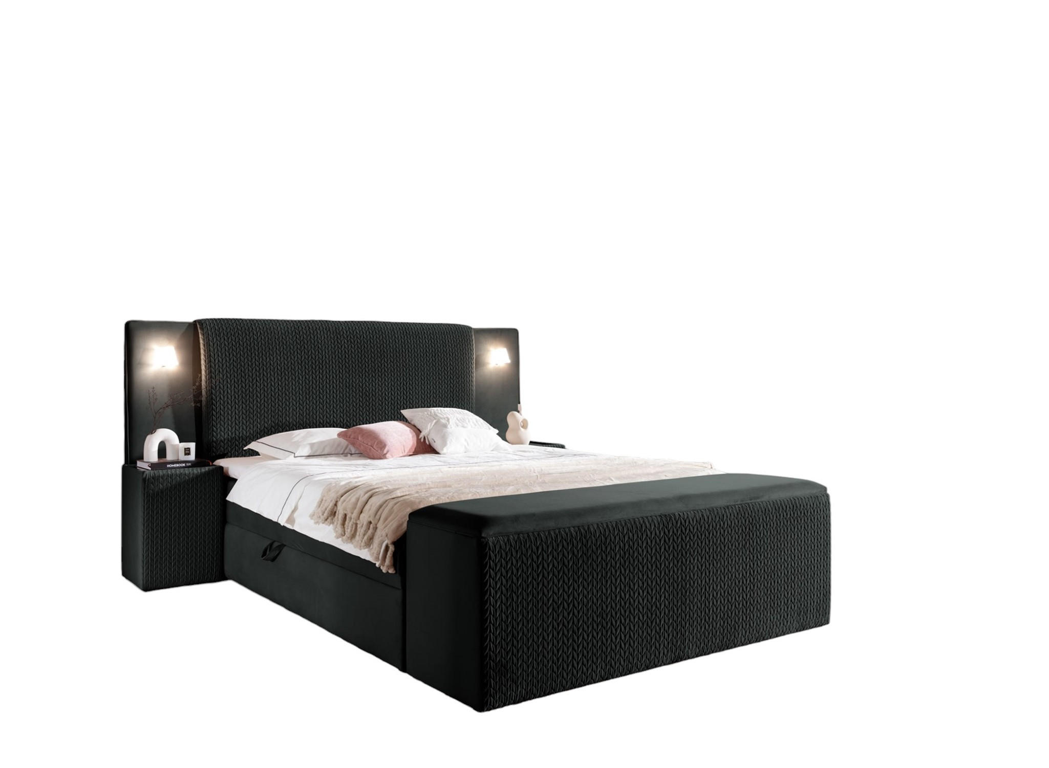 BOXBETT Marten überlänge Set.4 - Schwarz, Holzwerkstoff/Textil (120/220cm) - Fun Möbel