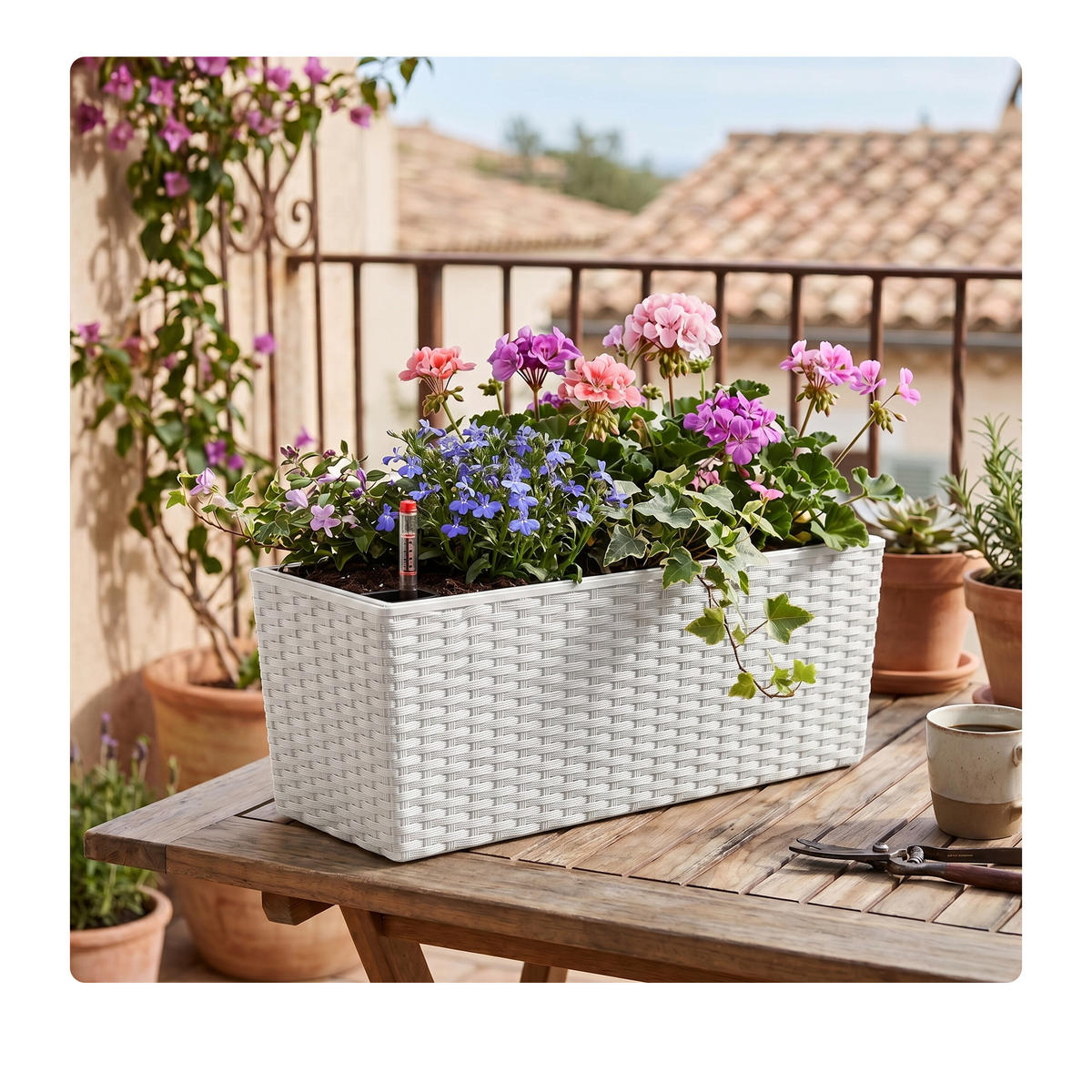 JARDINIERĂ Albă autoirigare 50 cm - alb, material plastic/metal (50/19/19cm) - Relaxdays