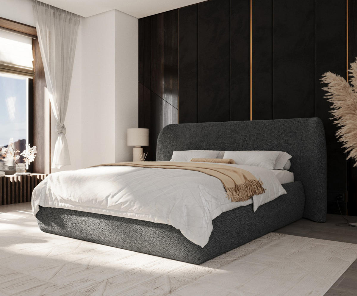 POLSTERBETT Bellano mit Stauraum 180/200 cm Anthrazit im Bubble Stoff - Anthrazit/Schwarz, Holz/Holzwerkstoff (180/200cm) - AltaBeds