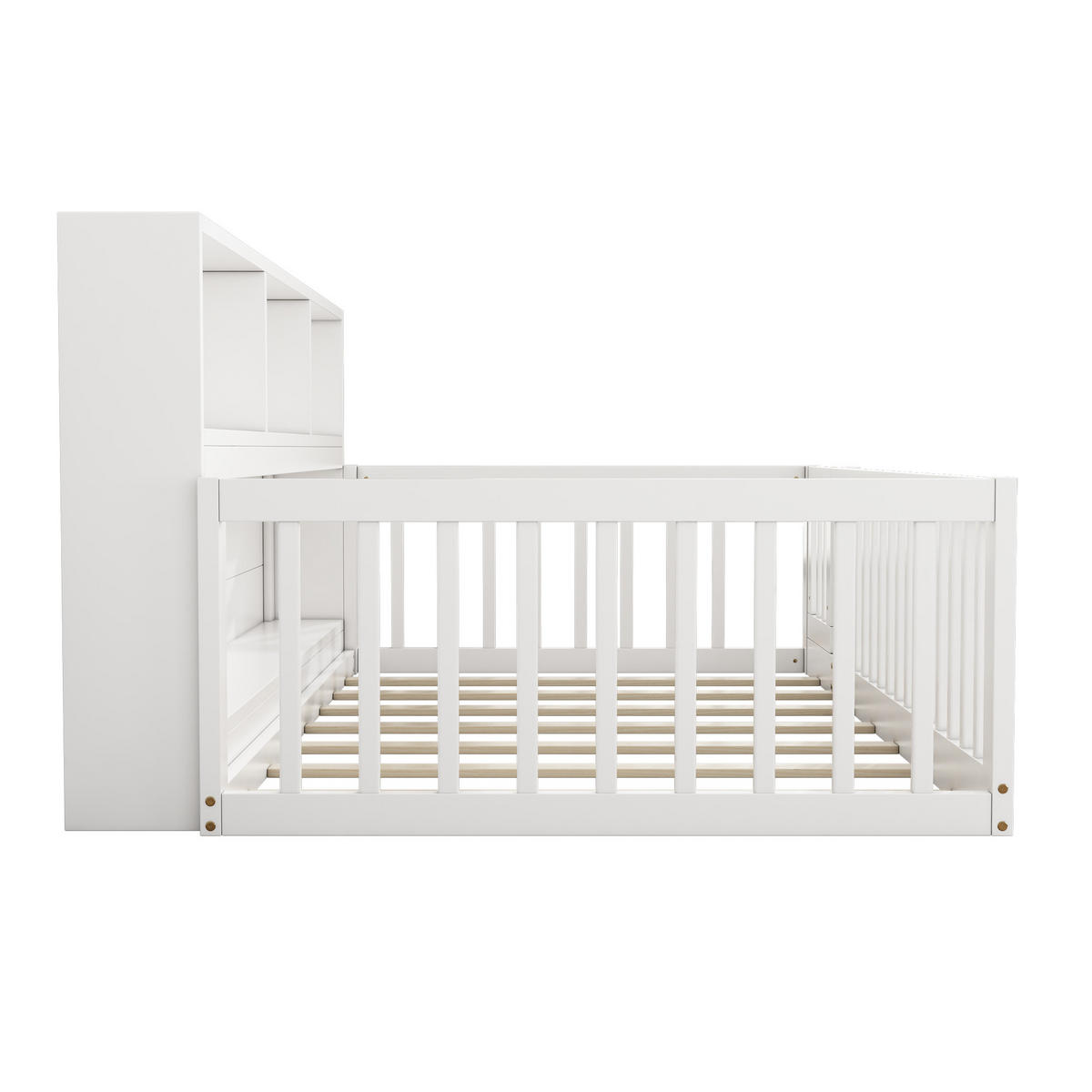 TAGEBETT 90x200cm Weiß Kiefer Bettseite Staufach Brüstung - Weiß, Holz (90/200cm) - FLIEKS