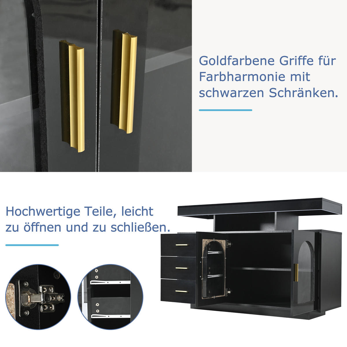 SIDEBOARD LED Schwarz 120cm 16 Farben Hochglanz Stauraum - Schwarz, Holzwerkstoff (40/80/120cm) - FLIEKS