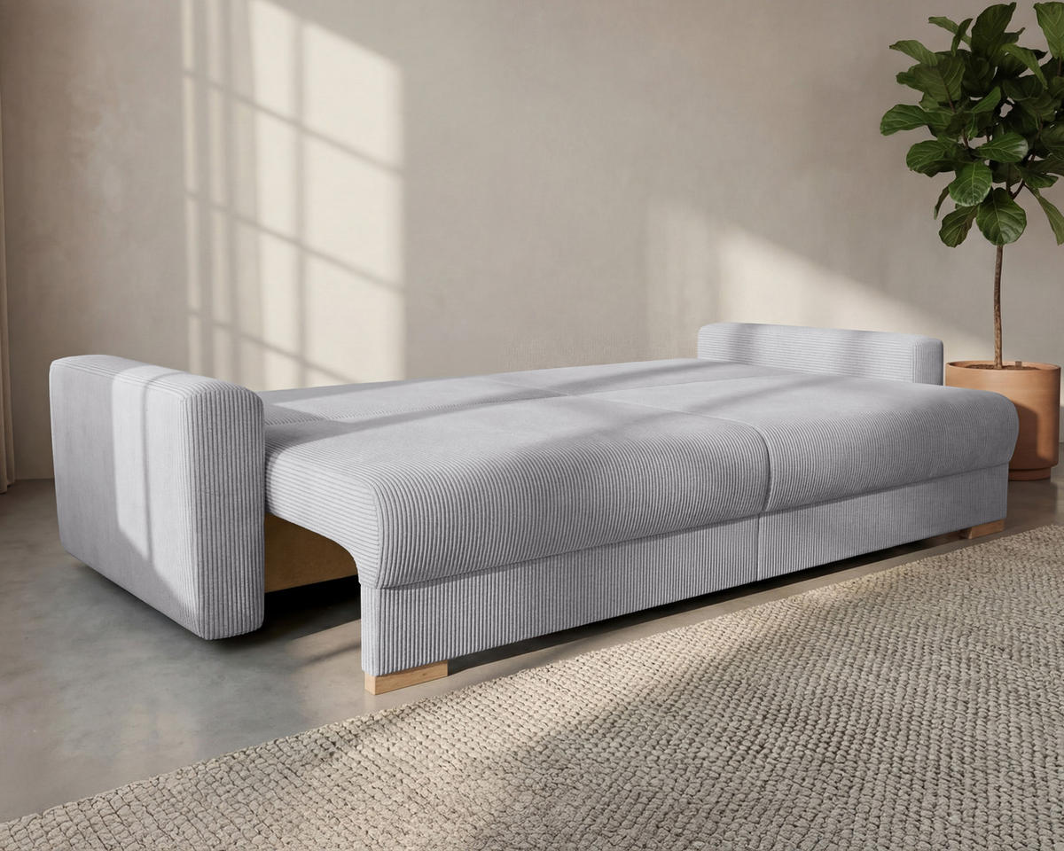 3-SITZER-SCHLAFSOFA ELMA mit Bettfunktion, hellgrau - Hellgrau, Holz (92.5/79/230cm) - Homesy