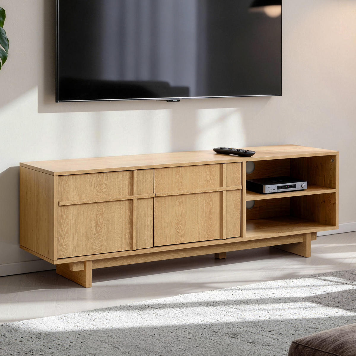 TV-SCHRANK im modernen skandinavischen Stil, TV-Lowboard mit 2 Türen & 2 Ablagen,Holzoptik | B140 x T40 x H50 cm - Braun, Holzwerkstoff (140/50/40cm) - Hometopia
