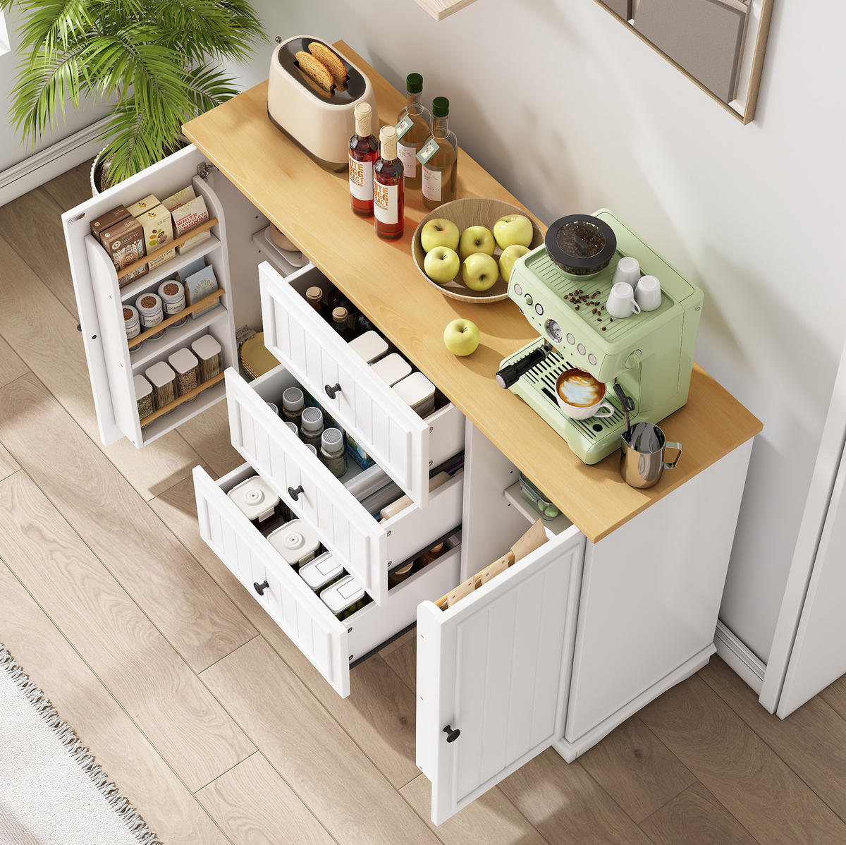 SIDEBOARD mit 3 Schubladen 126 x 40 x 86 cm MDF White 2-türig - Weiß, Holzwerkstoff (126/86/40cm) - Meubliv
