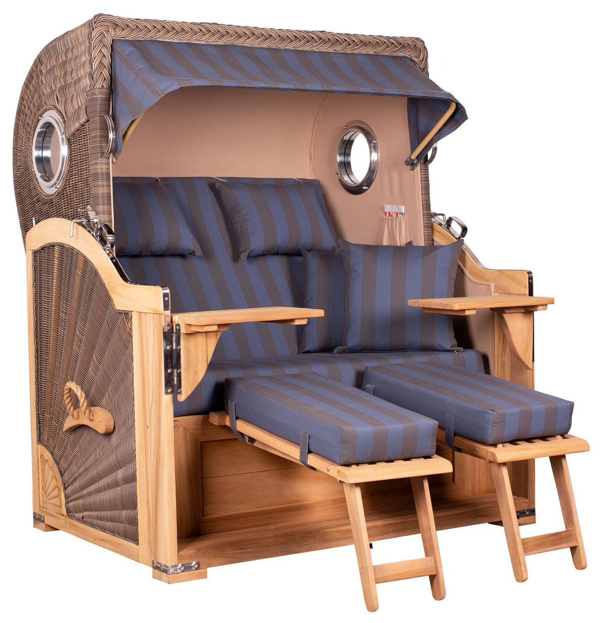 STRANDKORB Baltikum Teak 2,5 Sitzer - Braun/Grau, Holz/Metall (142/170/95cm) - Mr. Deko