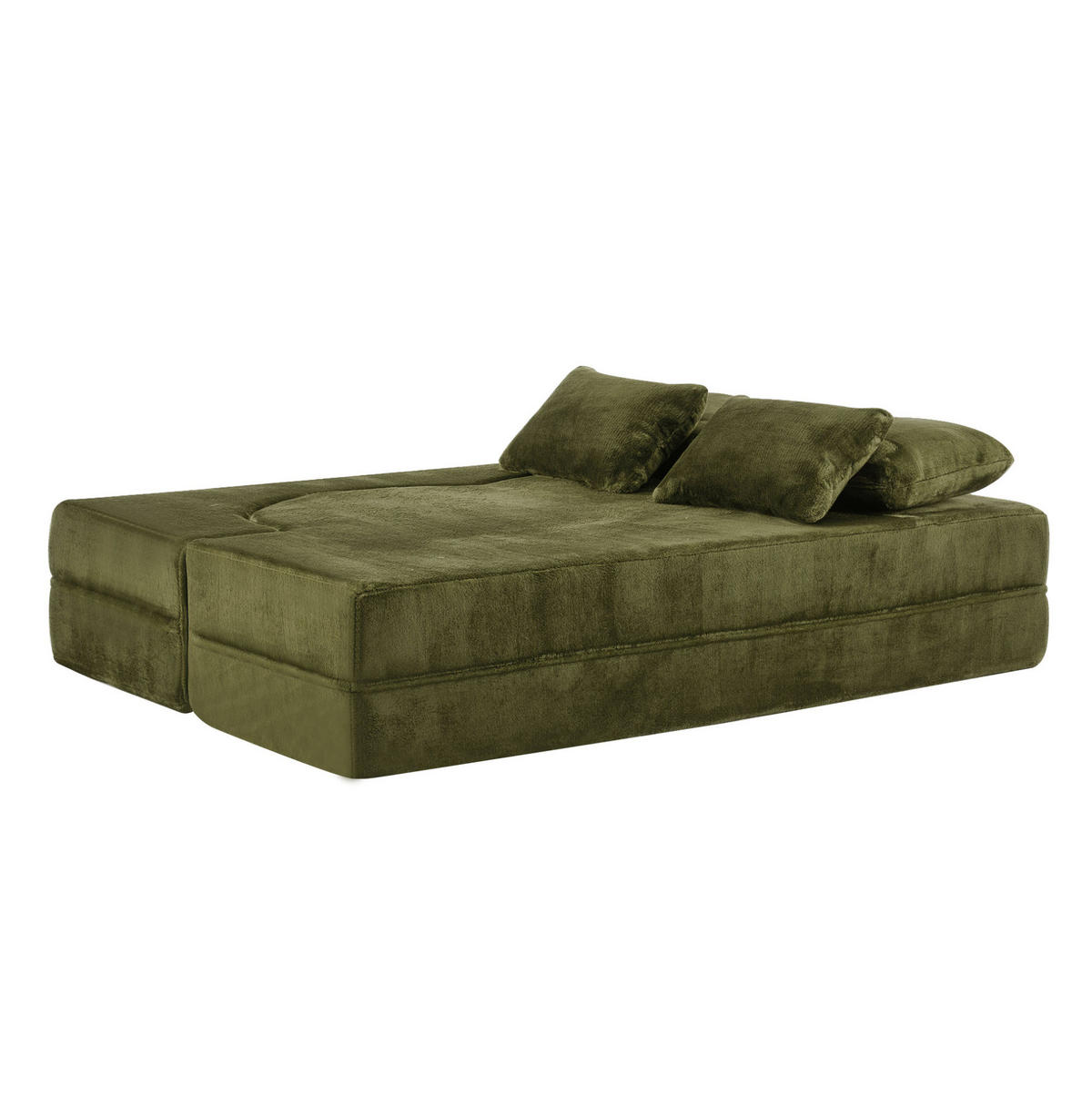 SCHLAFSOFA aus Schaumstoff und Federkern Grün 2-in-1 mit 4 Kissen und klappbarer Liegefunktion - Grün, Kunststoff (198/76/60cm) - Modfu