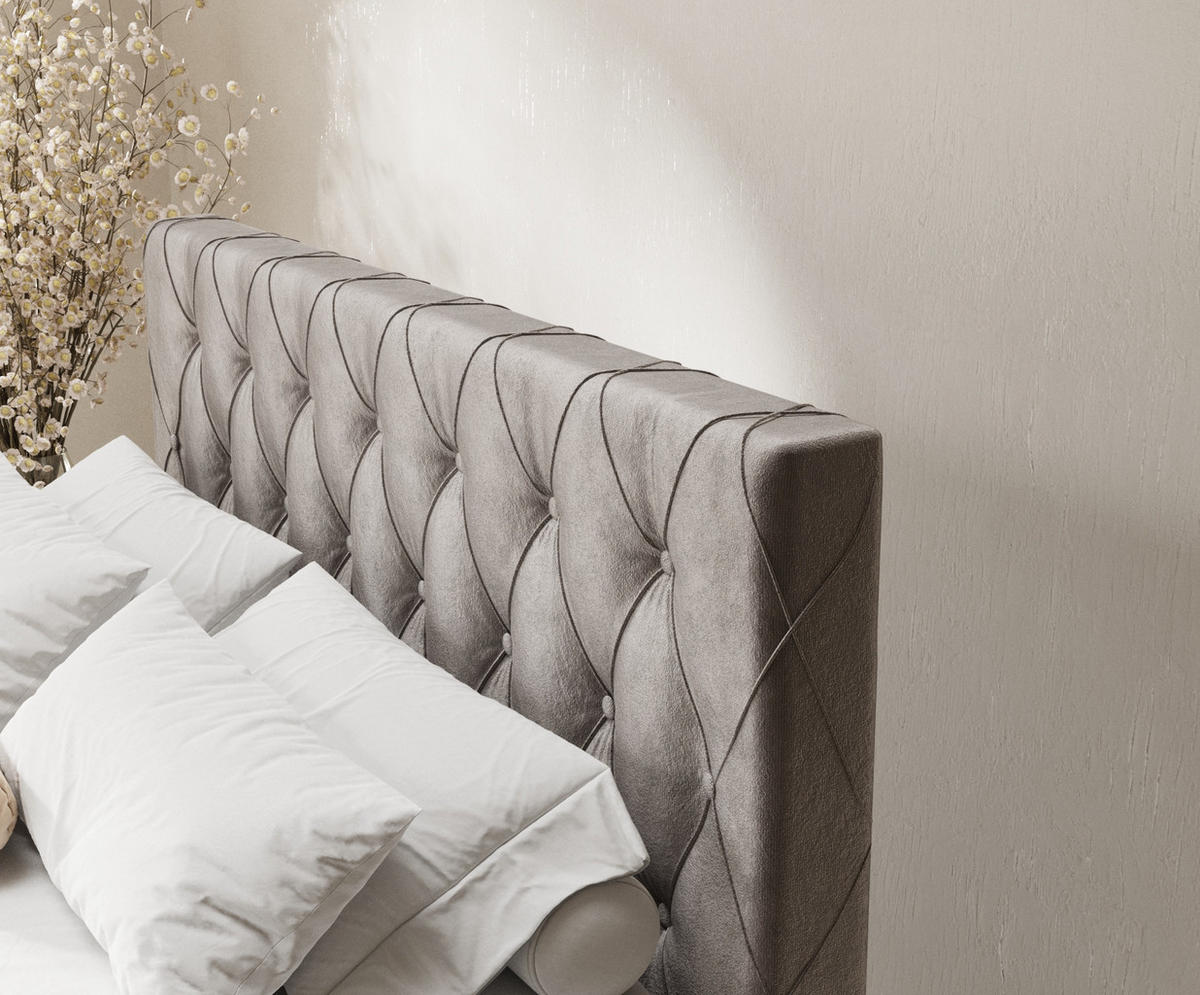 BOXSPRINGBETT Otus Taupe 140/200 cm mit Latex-Topper - Taupe/Silberfarben, Holz/Holzwerkstoff (140/200cm) - Maison de Reve