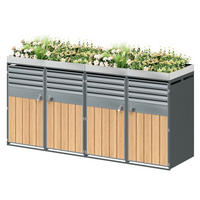 MÜLLTONNENBOX aus Stahl in Grau/Holzoptik mit Pflanzfläche & 4 abschließbaren Türen - Grau, Metall (264/124.5/80cm) - Modfu