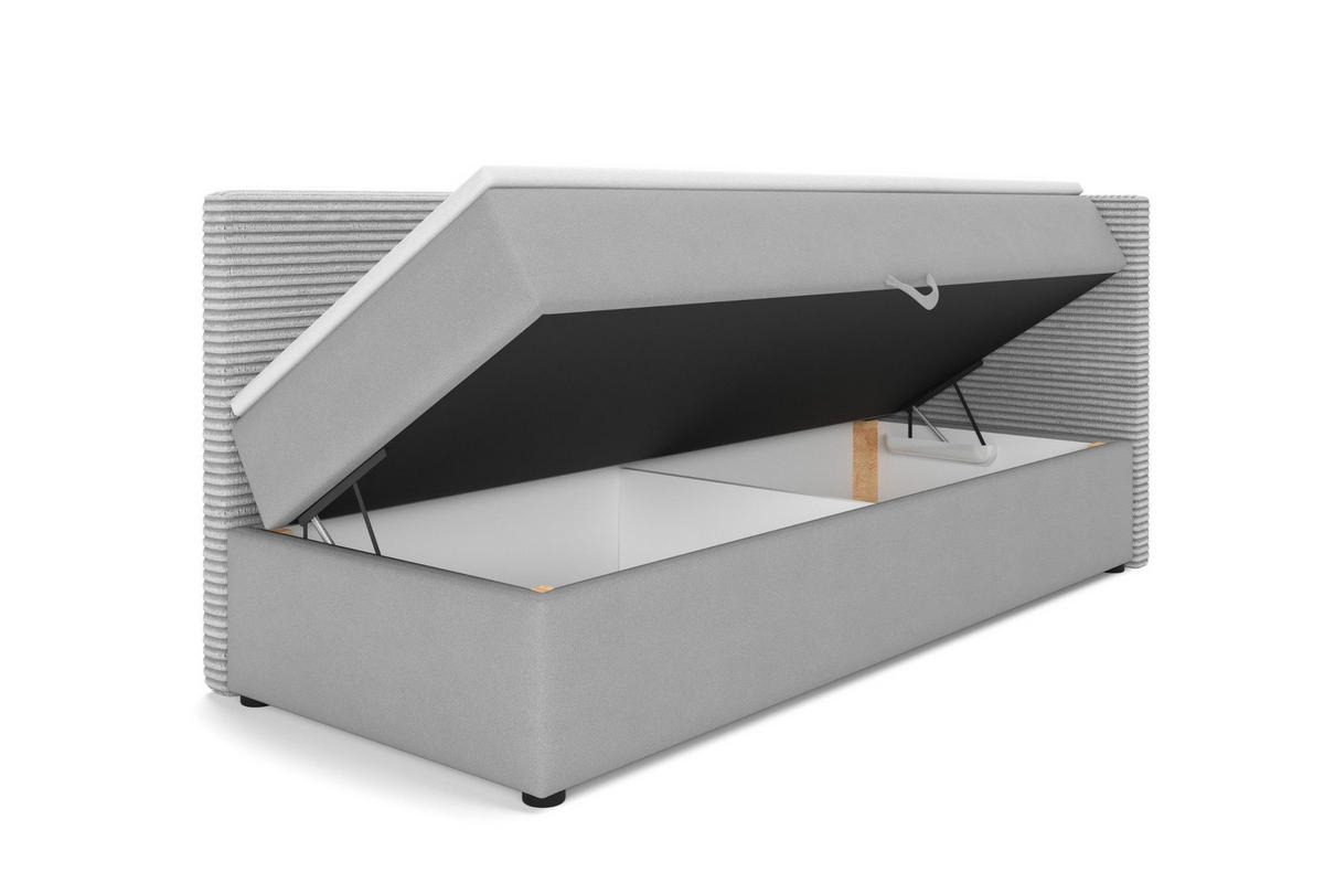 BOXBETT MILA 100/200 in Cord/Velours Hellgrau H3 rechts - Hellgrau, Holz/Holzwerkstoff (100/200cm) - Deine Möbel 24