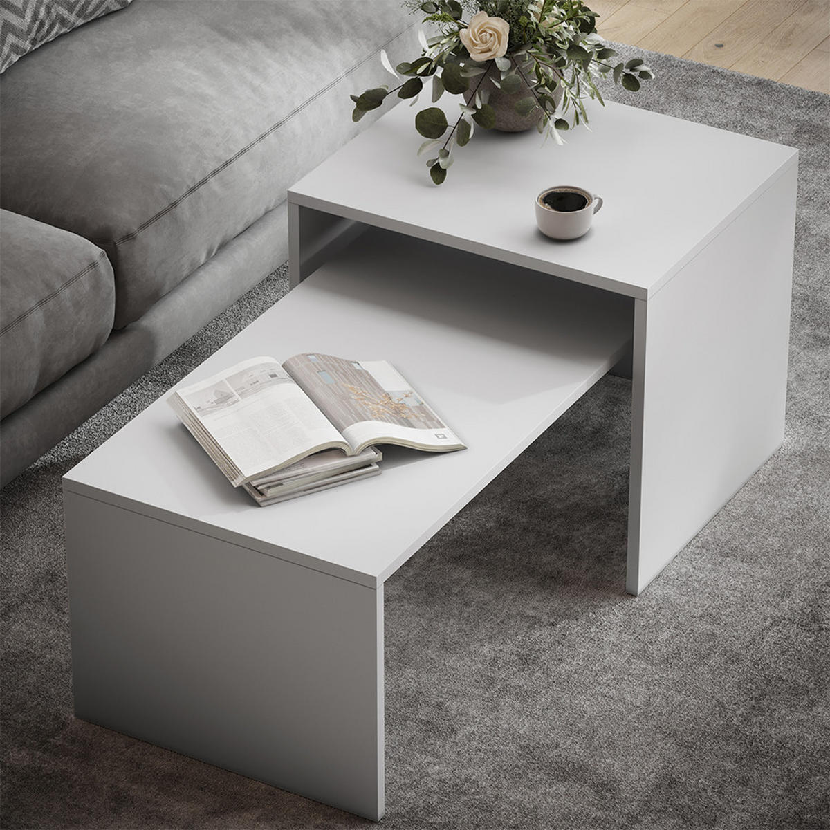 COUCHTISCH-SET Donat Weiß 100 x 48 cm ,2 Teile - Weiß, Holzwerkstoff (48/100/40.4cm) - Vicco