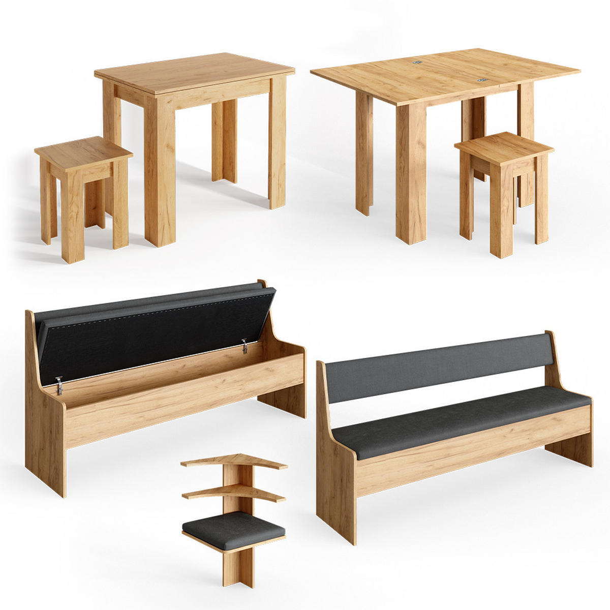 ECKBANKGRUPPE Roman Goldkraft Eiche 210 x 41.5 cm mit Tisch - Honigeiche/Anthrazit, Holzwerkstoff (210/80/210cm) - Vicco