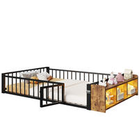 KINDERBETT 140/200 cm aus Metall in Schwarz mit LED-Beleuchtung und Stauraum - Schwarz, Holzwerkstoff (140/200cm) - Flora Grace