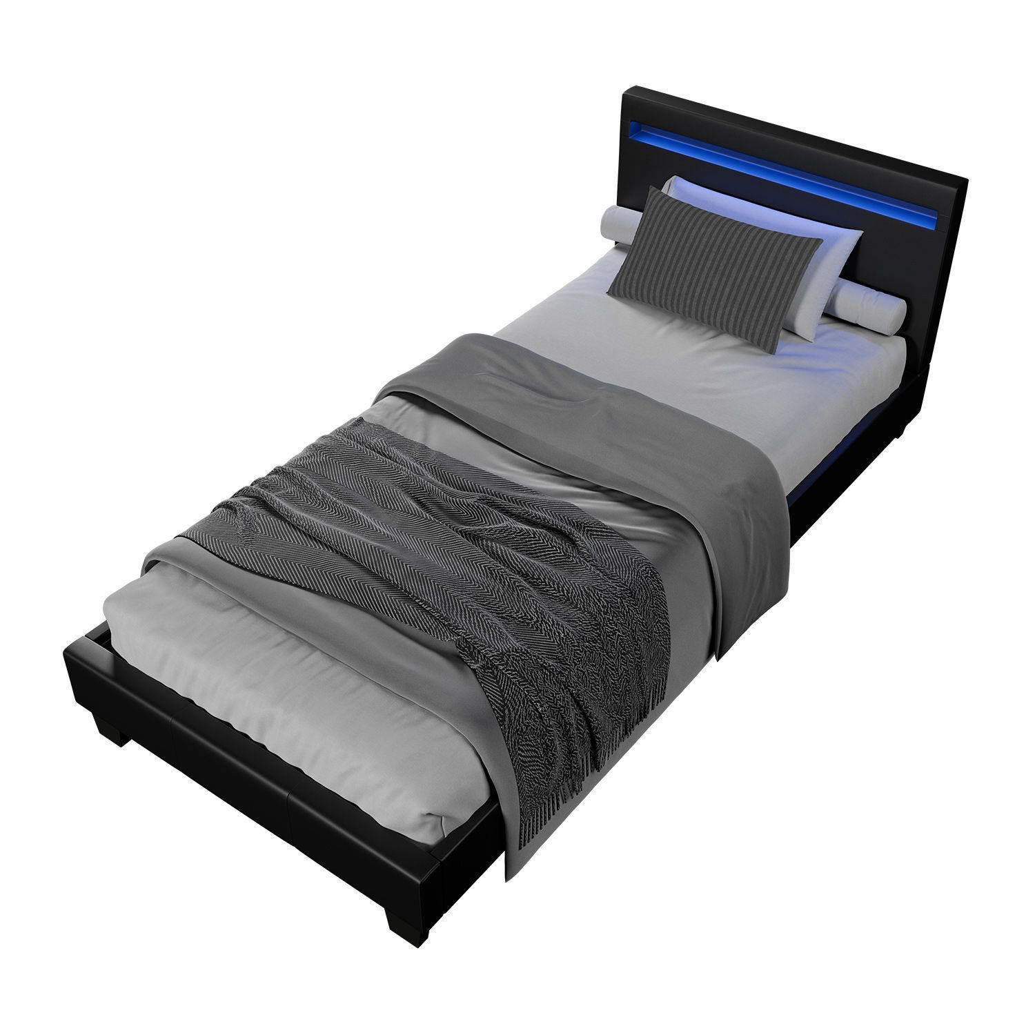POLSTERBETT Verona mit Matratze und LED schwarz 90x200cm - Schwarz, Textil (90/200cm) - Juskys